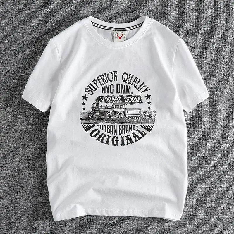 Summer American Retro Locomotive Pattern Men's T-Shirt - Estalios