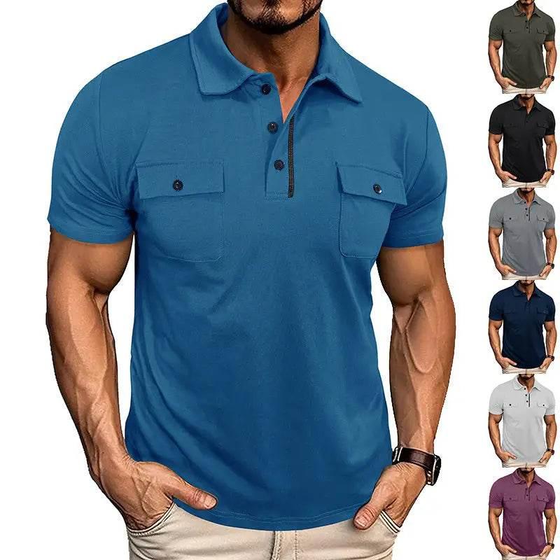 Summer Lapel Button Polo Shirt With Pockets For Men - Estalios