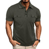 Summer Lapel Button Polo Shirt With Pockets For Men - Estalios