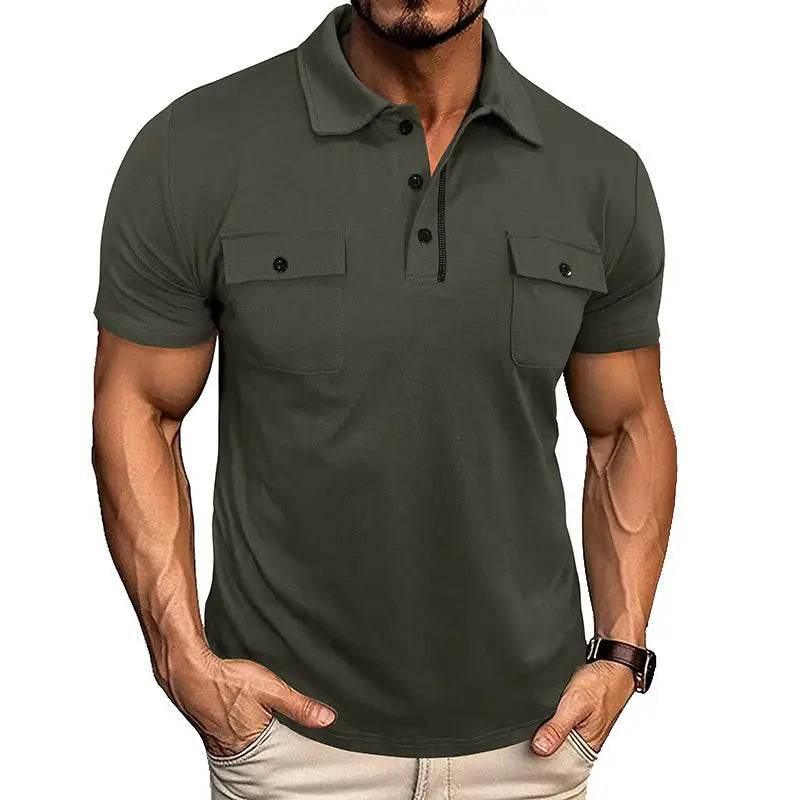 Summer Lapel Button Polo Shirt With Pockets For Men - Estalios