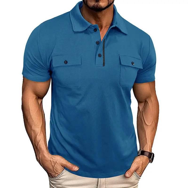Summer Lapel Button Polo Shirt With Pockets For Men - Estalios