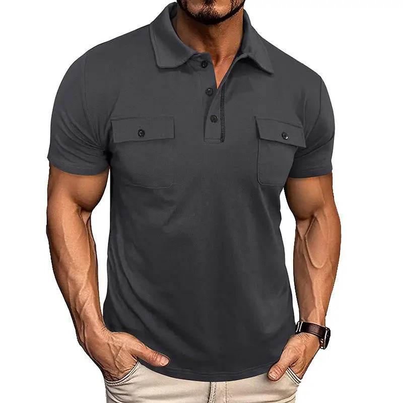 Summer Lapel Button Polo Shirt With Pockets For Men - Estalios