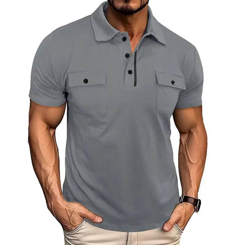 Summer Lapel Button Polo Shirt With Pockets For Men - Estalios