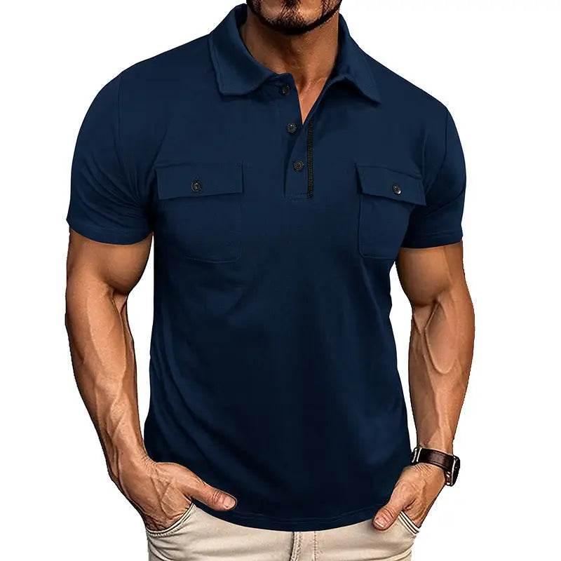 Summer Lapel Button Polo Shirt With Pockets For Men - Estalios