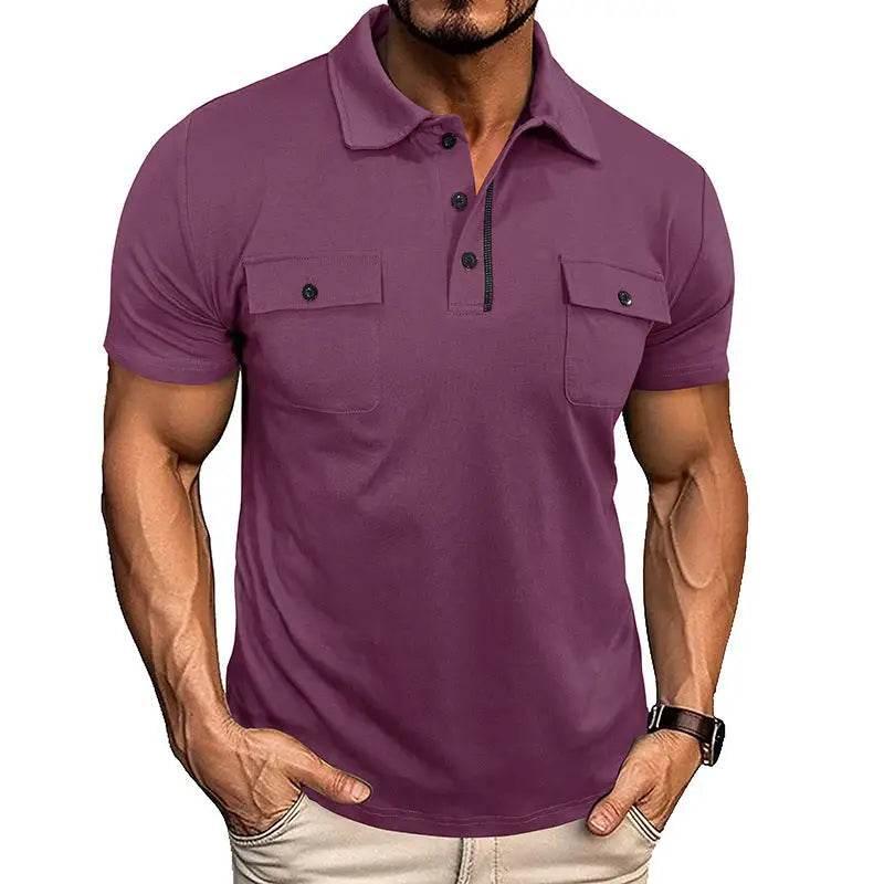 Summer Lapel Button Polo Shirt With Pockets For Men - Estalios
