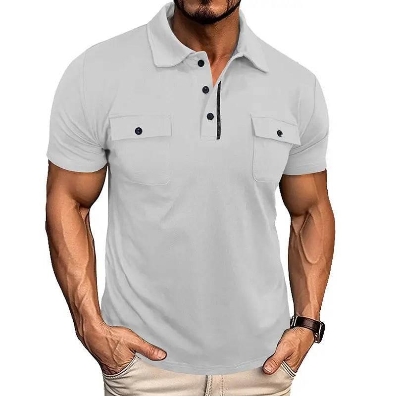 Summer Lapel Button Polo Shirt With Pockets For Men - Estalios