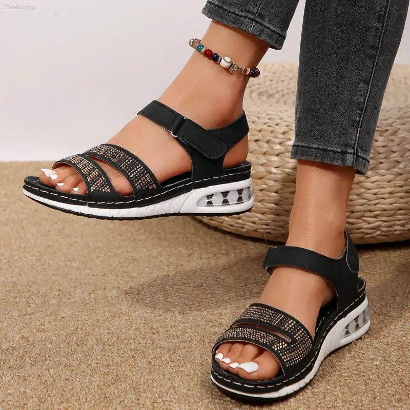 Summer Rhinestone Wedges Sandals Air Cushion Beach Shoes - Estalios