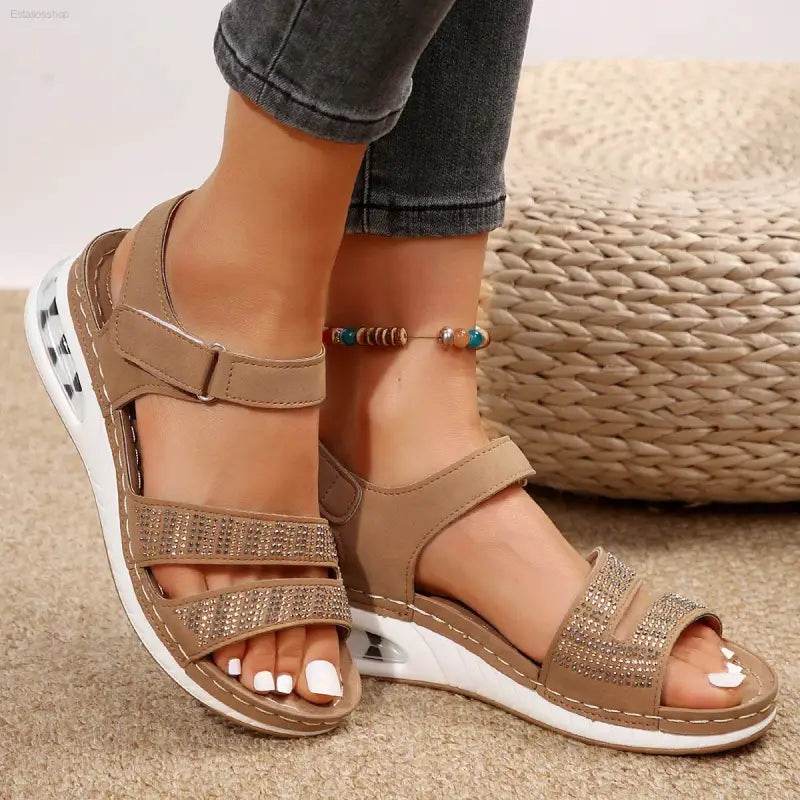 Summer Rhinestone Wedges Sandals Air Cushion Beach Shoes - Estalios