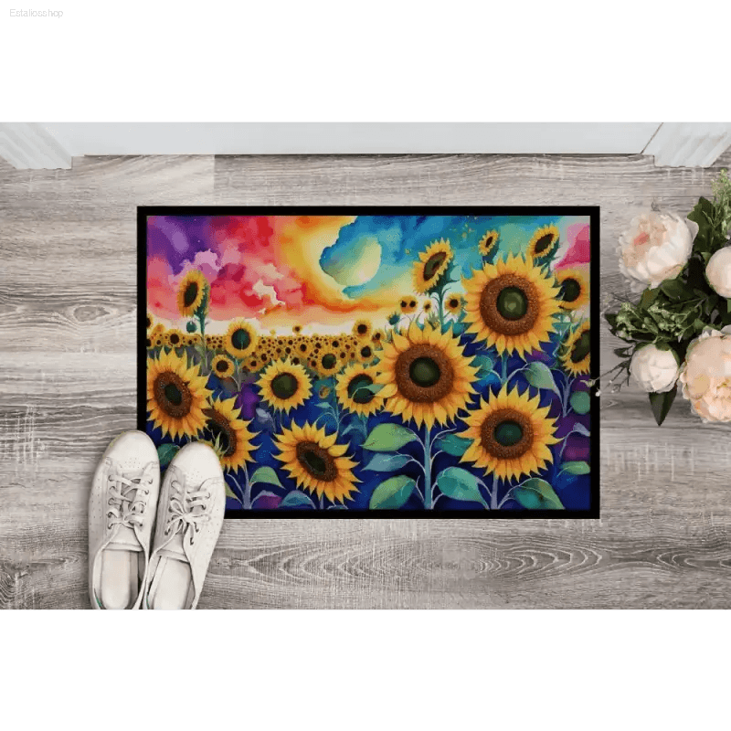 Sunshine Welcome: Sunflower Color Doormat! Sunflower Field Doormat: Bring Sunshine to your Doorstep! Welcome Guests with the Vibrant Charm - Estalios