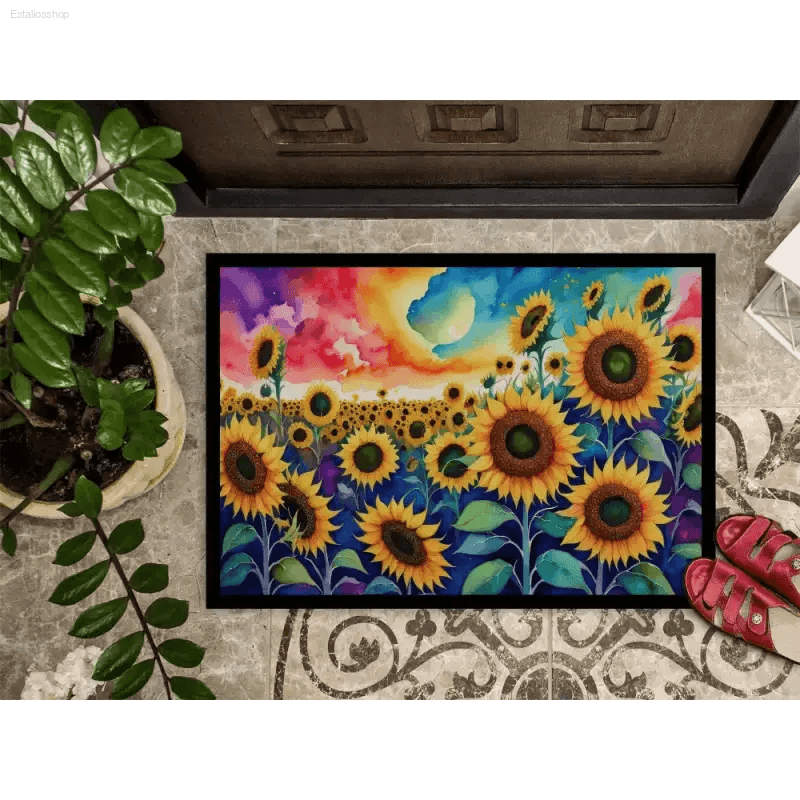 Sunshine Welcome: Sunflower Color Doormat! Sunflower Field Doormat: Bring Sunshine to your Doorstep! Welcome Guests with the Vibrant Charm - Estalios