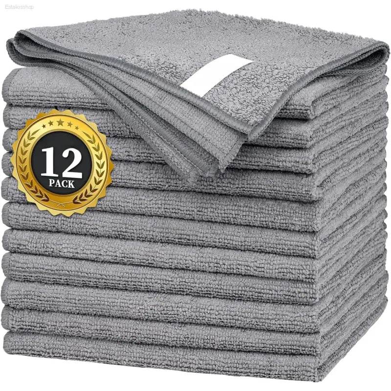 Super Absorbent Gray Bamboo Charcoal Dishcloths - 1/12PCS Microfiber Kitchen Wiping Rags for Anti-Grease Cleaning - Estalios
