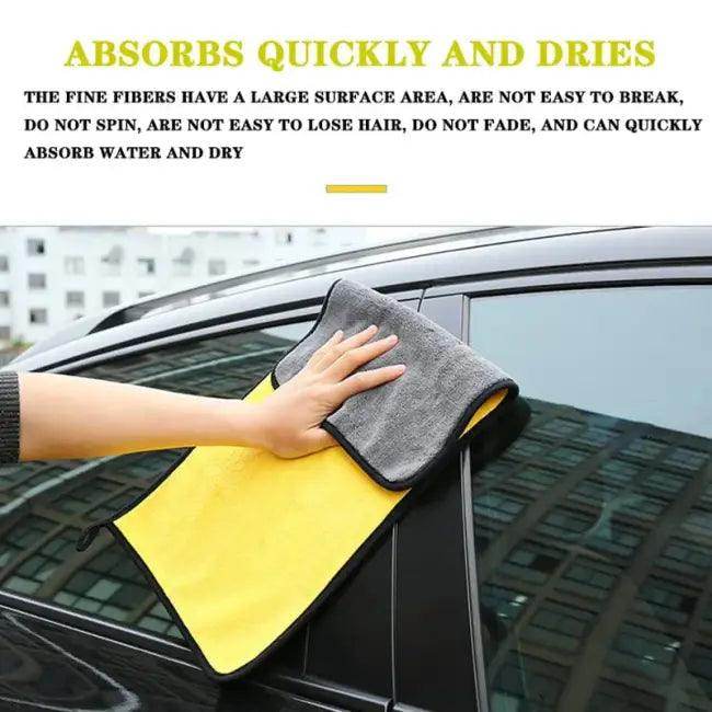 Super Absorbent Yellow Microfiber Car Cleaning Towel with Black Trim for Ultimate Dirt Removal - Estalios