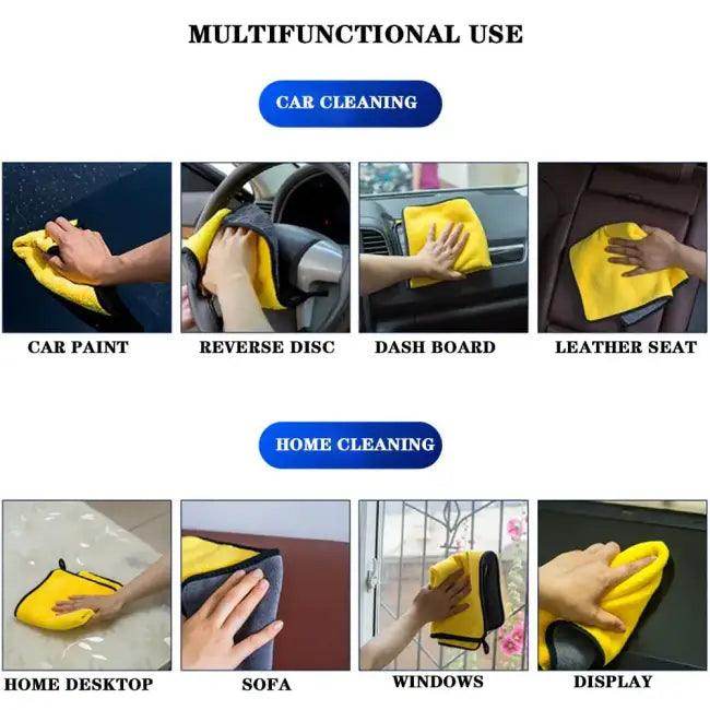 Super Absorbent Yellow Microfiber Car Cleaning Towel with Black Trim for Ultimate Dirt Removal - Estalios