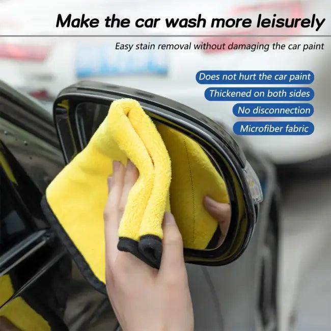Super Absorbent Yellow Microfiber Car Cleaning Towel with Black Trim for Ultimate Dirt Removal - Estalios