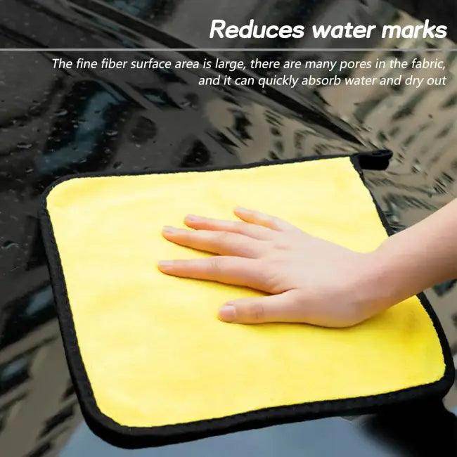 Super Absorbent Yellow Microfiber Car Cleaning Towel with Black Trim for Ultimate Dirt Removal - Estalios