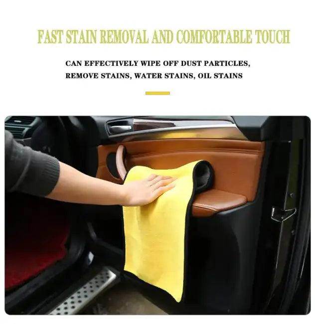 Super Absorbent Yellow Microfiber Car Cleaning Towel with Black Trim for Ultimate Dirt Removal - Estalios