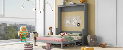 Super Cool Gray Kids Murphy Bed and Wall Cabinet Combo - Estalios