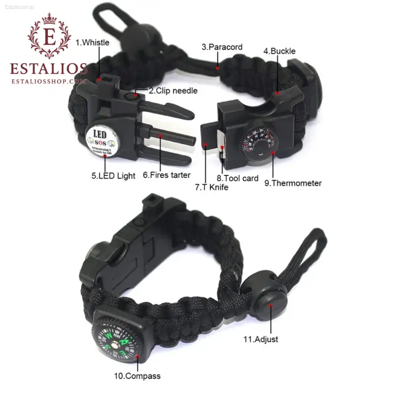 Survival Essentials: Set of 2 Emergency Paracord Bracelets with Flint Fire Starter, Whistle & Compass for Camping & Outdoor Adventures