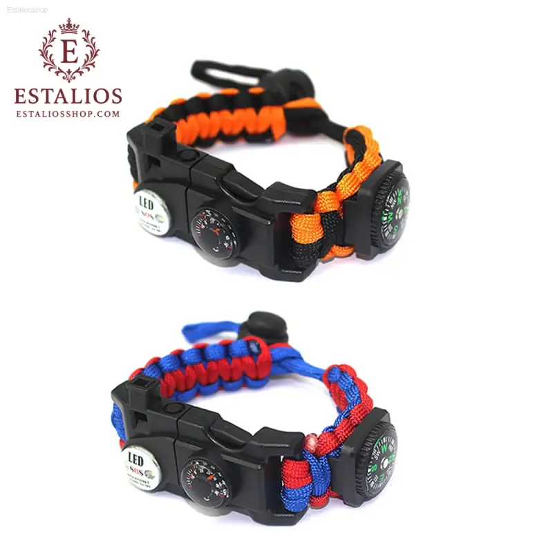 Survival Essentials: Set of 2 Emergency Paracord Bracelets with Flint Fire Starter, Whistle & Compass for Camping & Outdoor Adventures