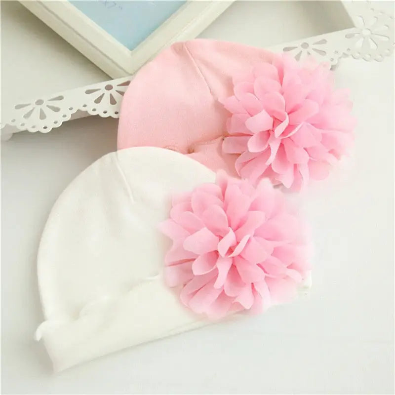 Adorable Sweet Baby Girl Newborn Hats with Pink Chiffon Flowers on hot sale