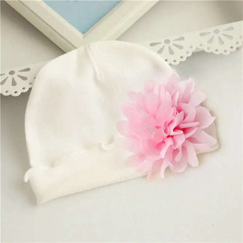 White baby hat with pink flower from Sweet Baby Girl set on hot sale for girls newborn baby