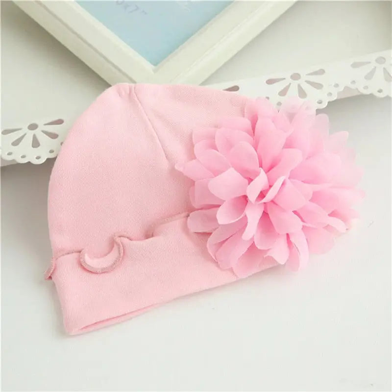 Cute pink baby hat with flower for girls newborn baby, part of the hot sale baby set