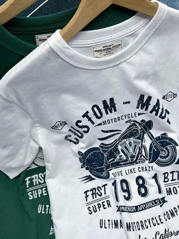 T-shirt Cotton Letter Print Short-Sleeve Retro Biker's Style - Estalios