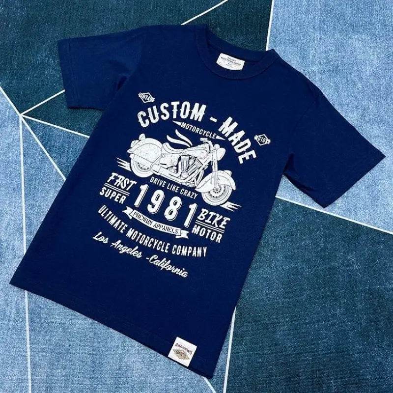 T-shirt Cotton Letter Print Short-Sleeve Retro Biker's Style - Estalios