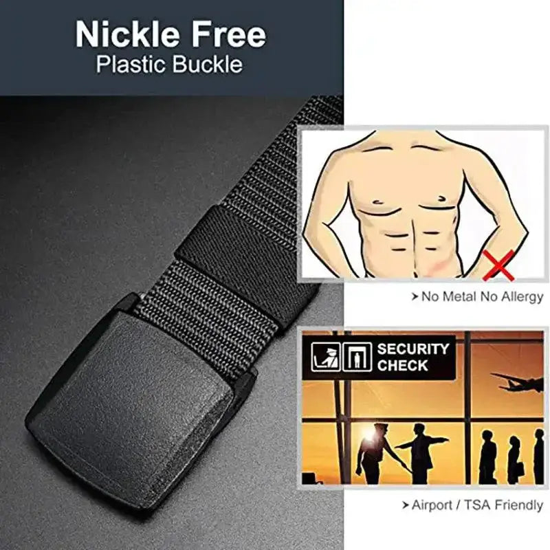 Black plastic buckle on Tactical Auto Buckle Nylon Belt for outdoor hunting adventures