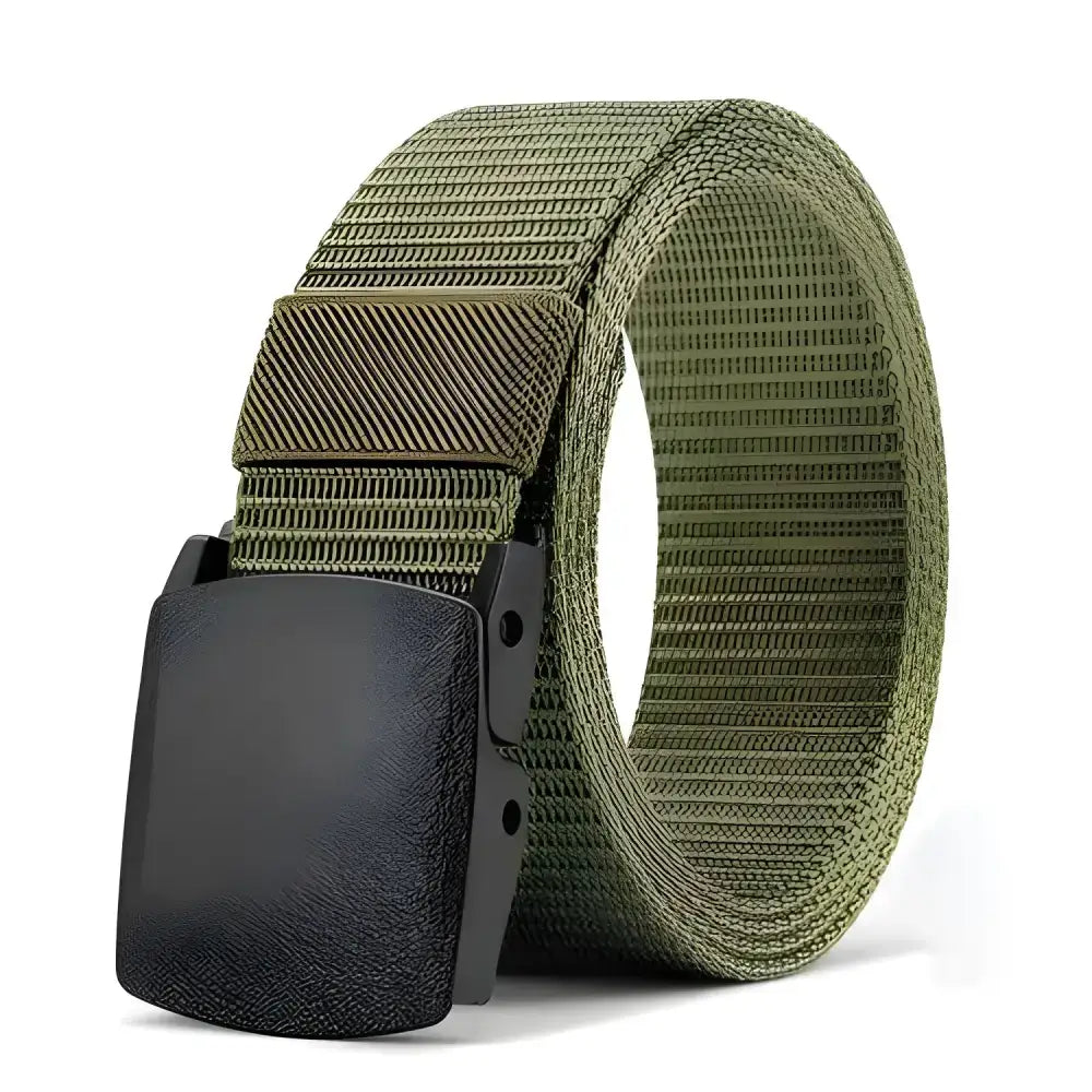 Olive green Tactical Auto Buckle Nylon Belt for outdoor hunting with a black buckle