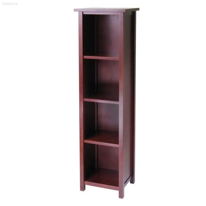 Tall 5-Tier Antique Walnut Storage Shelf Bookcase - Estalios