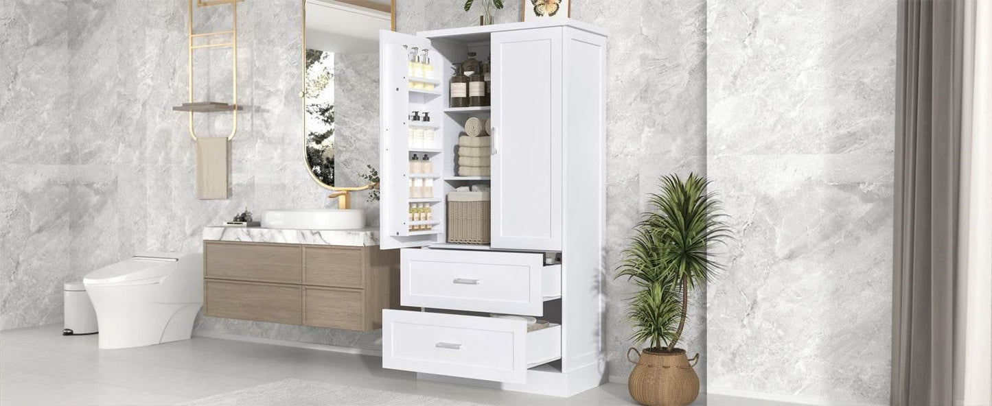 Tall Bathroom Storage Cabinet with Adjustable Shelf and Drawers - Estalios