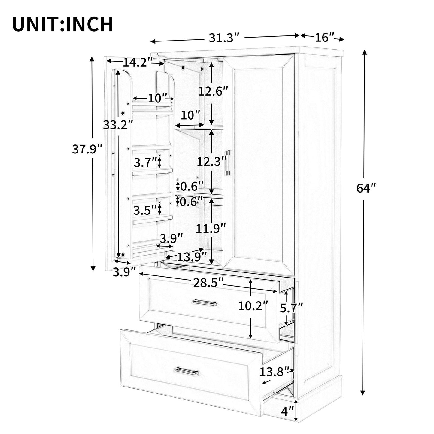Tall Bathroom Storage Cabinet with Adjustable Shelf and Drawers - Estalios
