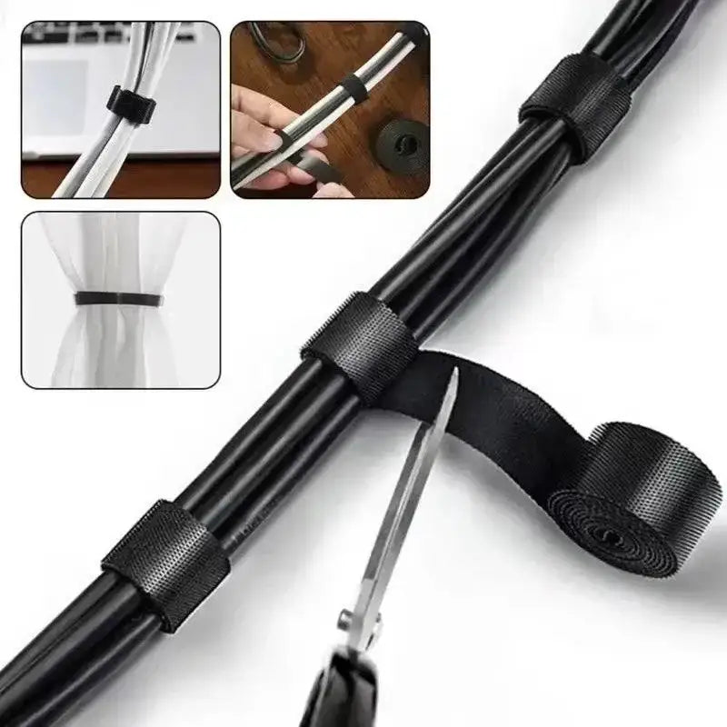 Black hook and loop cable ties for easy cable management with Winder Tape