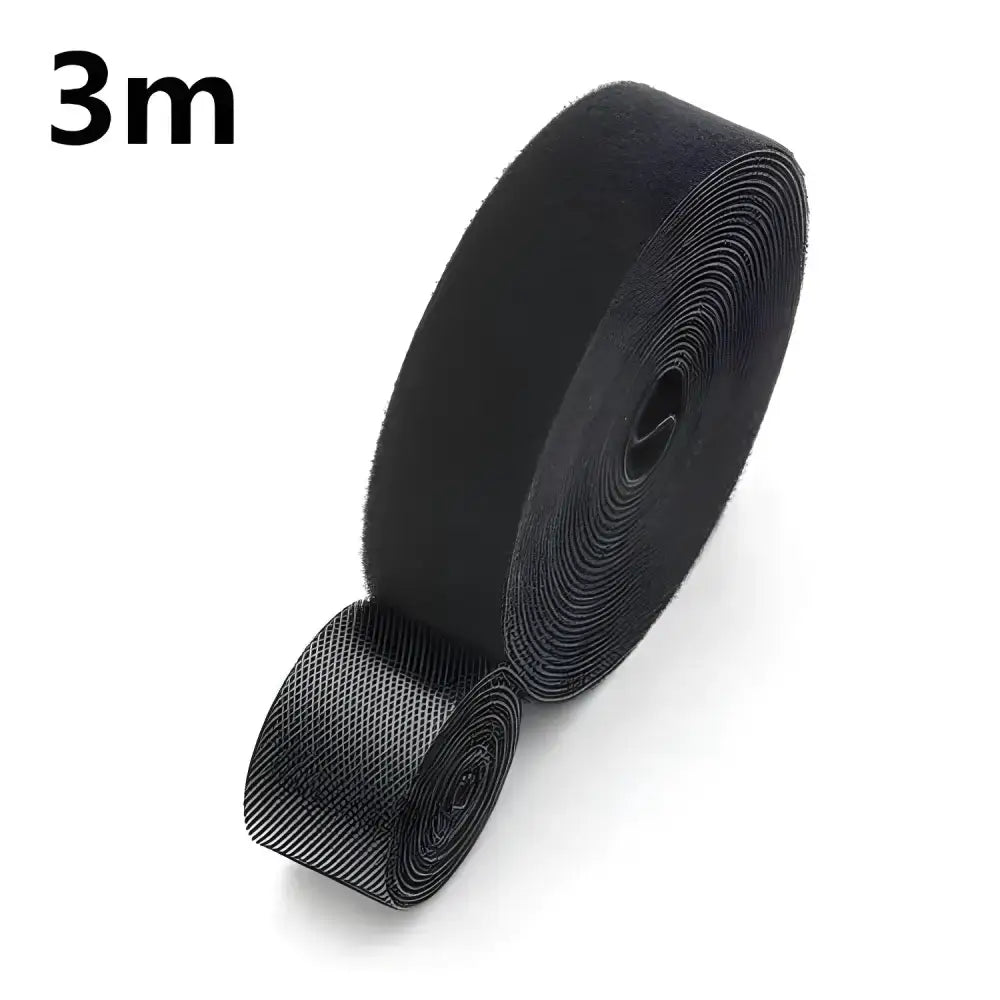 Black hook and loop tape roll for easy cable management with Winder Tape