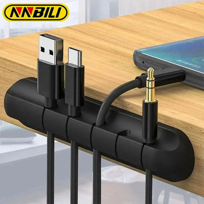 Black cable organizer with slots from Nnbili Silicone USB Cable Winder for desktops