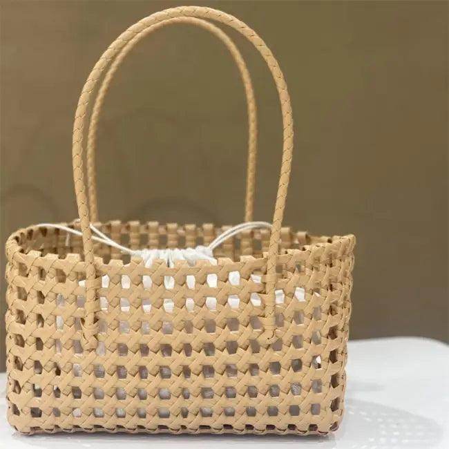 Tan Woven Tote Bag with Drawstring Liner for Style - Estalios