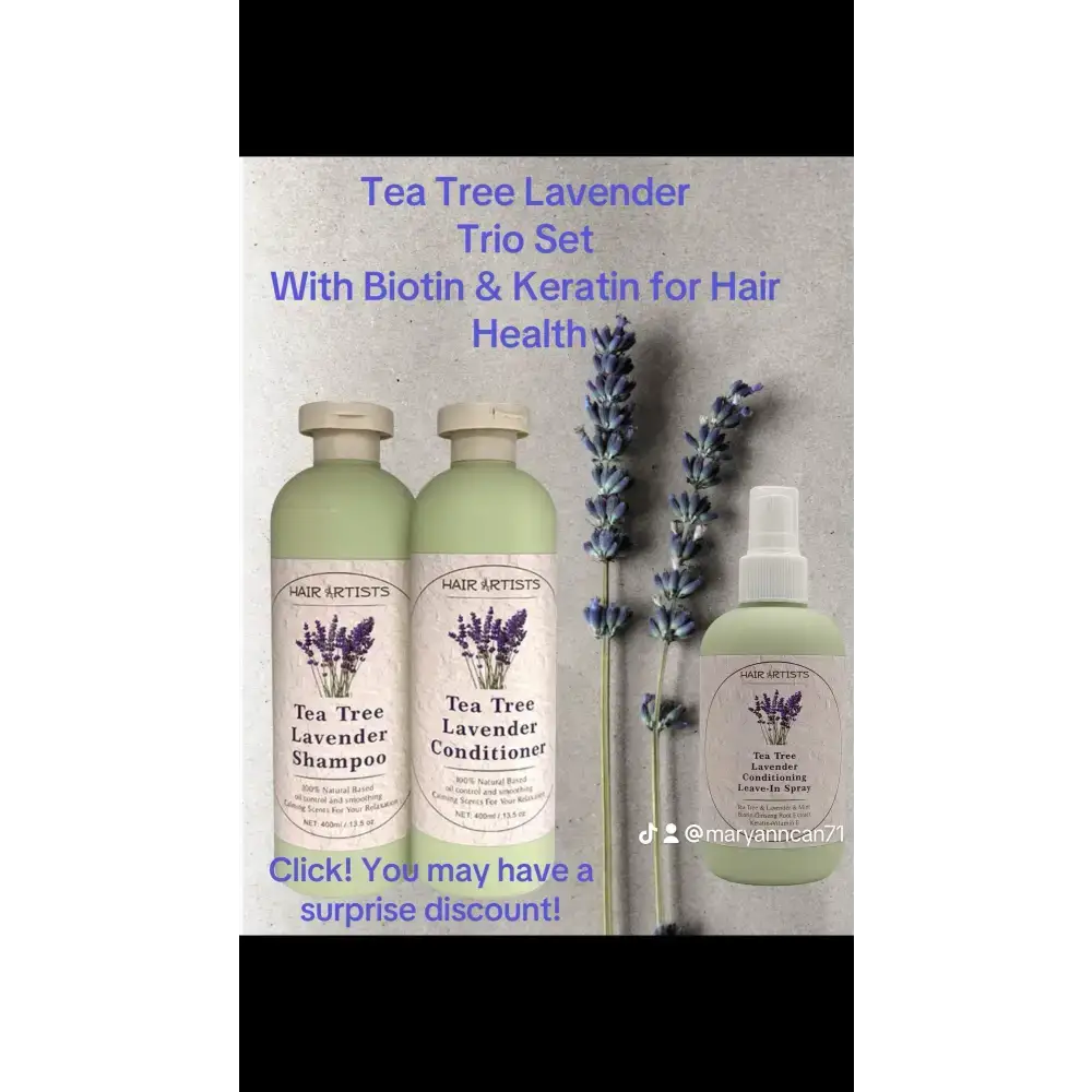 Tea Tree Lavender Trio hair products for soothing scalp and gentle conditioning