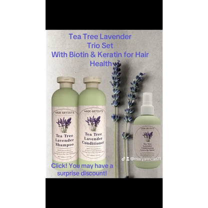 Tea Tree Lavender Trio hair products for soothing scalp and gentle conditioning