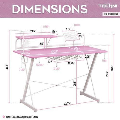Level Up Your Game with this Pink and White Dream Desk! Get ready to elevate your gaming experience with the Pink and White Gaming Desk! This stylish and functional - Estalios