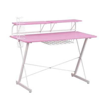 Level Up Your Game with this Pink and White Dream Desk! Get ready to elevate your gaming experience with the Pink and White Gaming Desk! This stylish and functional - Estalios