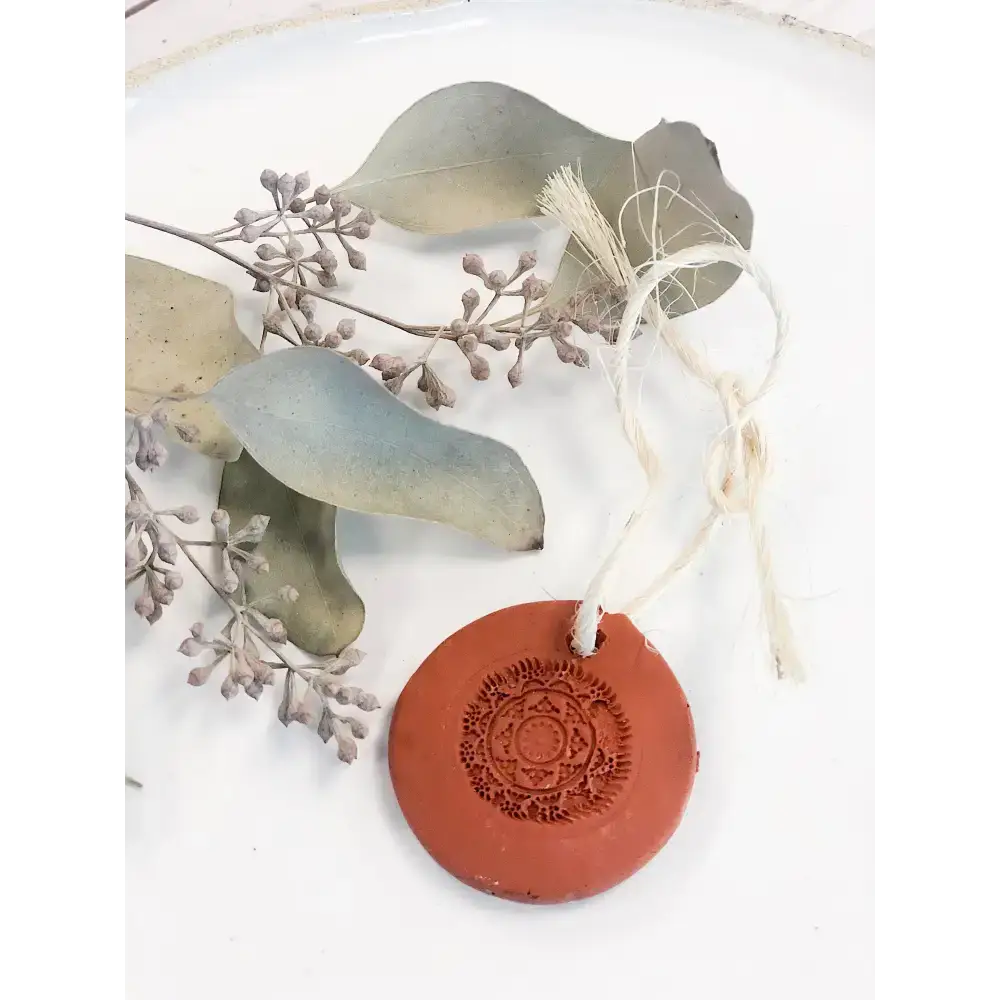 Terracotta mandala ornament pendant for essential oil diffusion and decoration