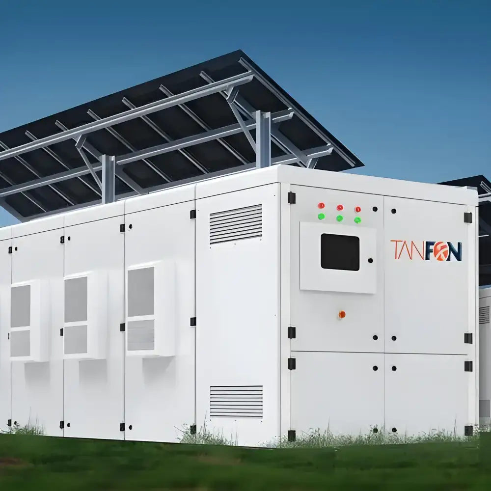 White modular power unit with solar panels for Tesla Energy Storage & Solar Power BESS