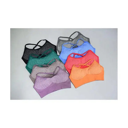 Colorful sports bras paired with Textured High Waist Athletic Seamless Yoga Leggings