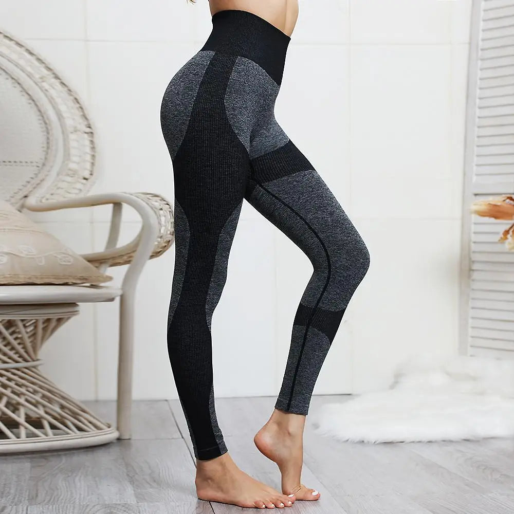 Textured High Waist Athletic Seamless Yoga Leggings in black and gray for stylish workouts