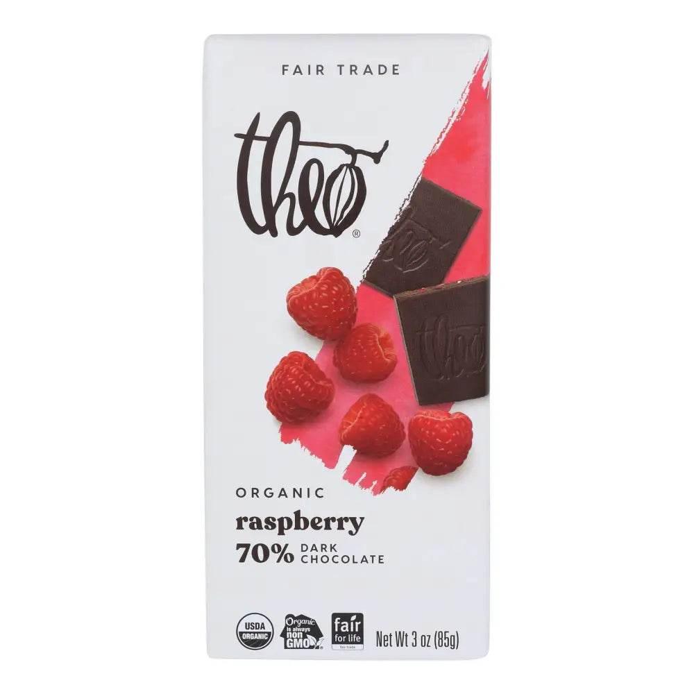 Theo Chocolate Organic Dark Chocolate Raspberry Bars - Case of 12 - Estalios