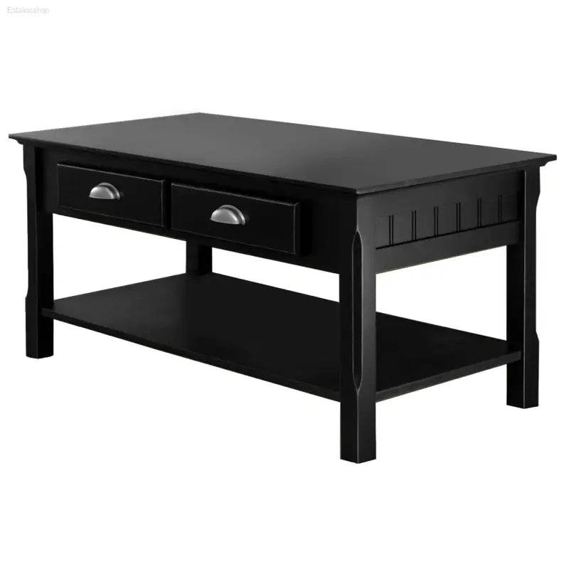 Timer Coffee Table with Drawers and Shelf in Black Finish - Estalios