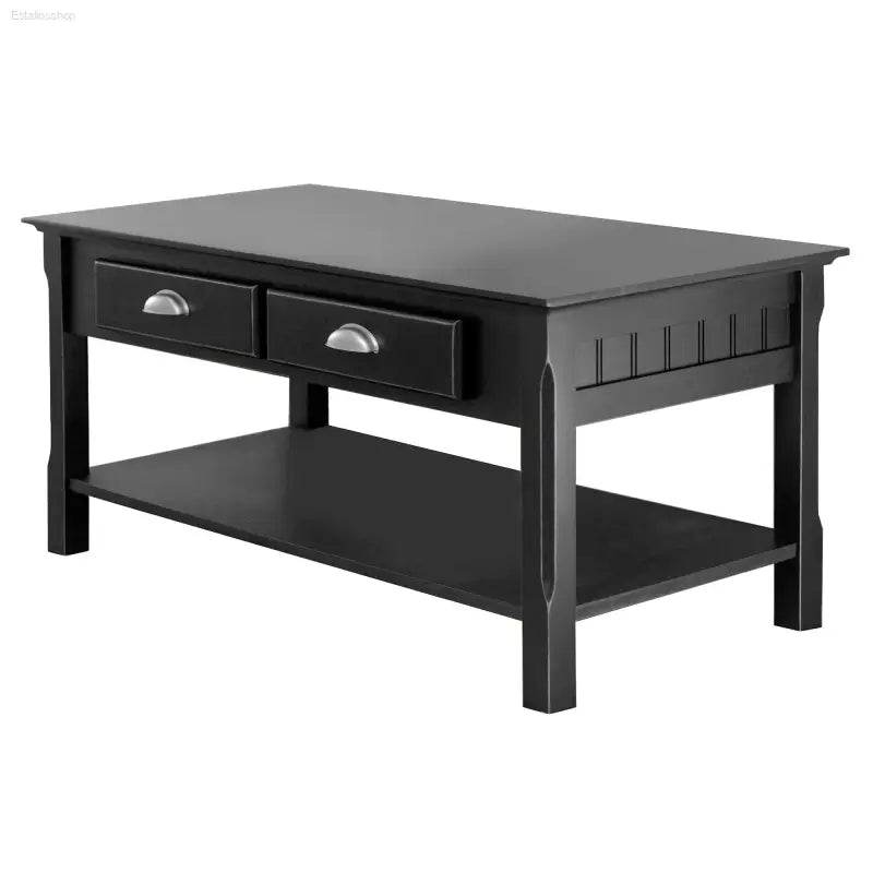 Timer Coffee Table with Drawers and Shelf in Black Finish - Estalios