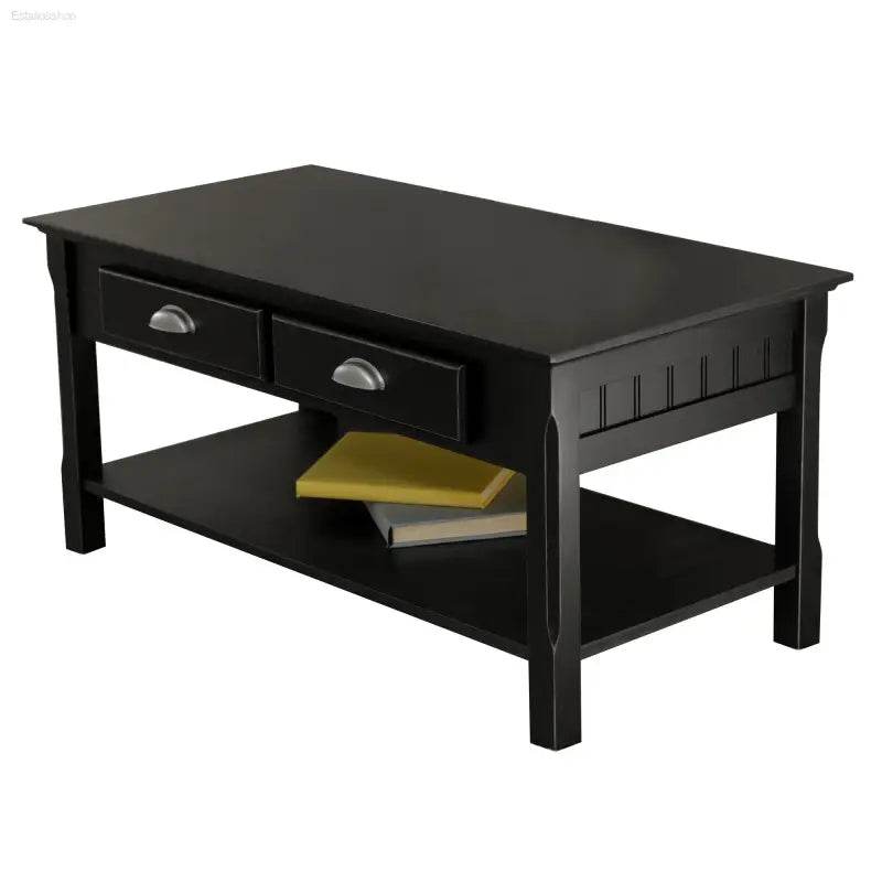 Timer Coffee Table with Drawers and Shelf in Black Finish - Estalios