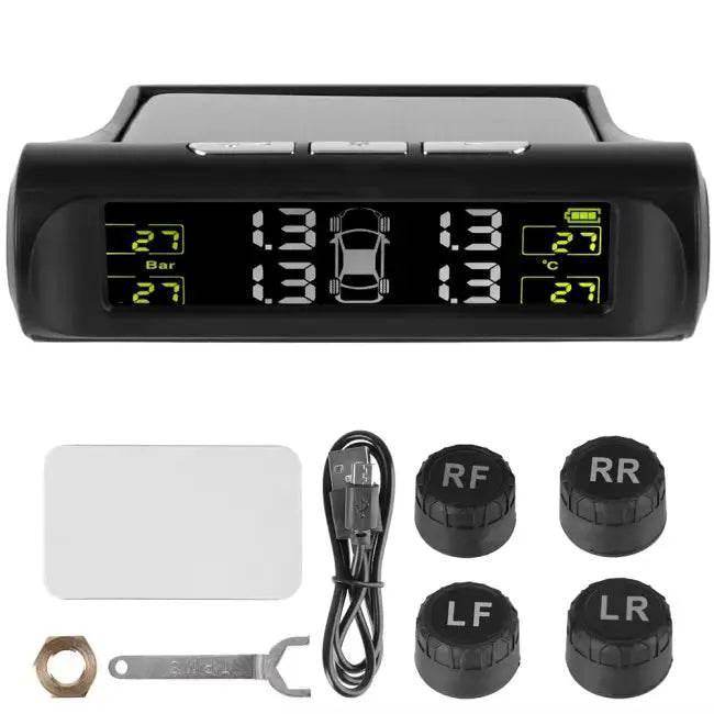 Tire Pressure Monitoring System Temperature Warning Fuel save with 4 External Sensors Solar TPMS Car Tyre Pressure Monitor - Estalios